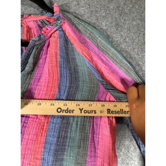 GAP Top Women XS Pink Striped Long Sleeve Peasant Gauze Summer Vacation RElax - Picture 3 of 6